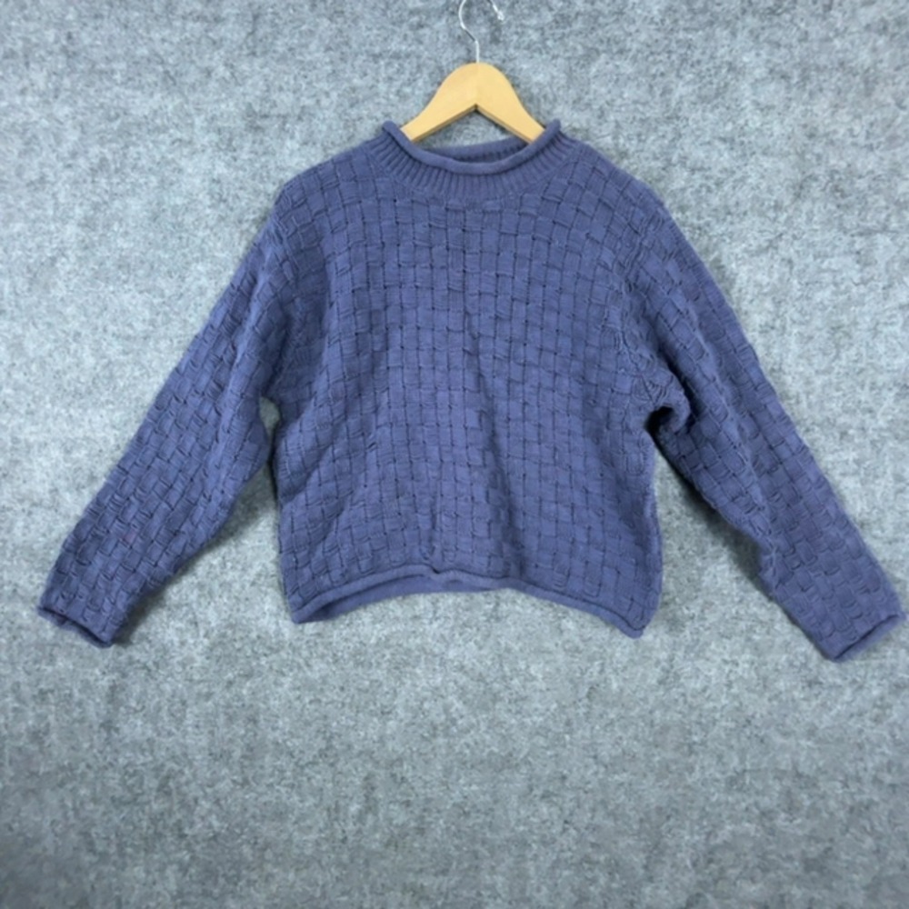 Arizona Jean Co Sweater Womens Large Blue Basketweave Knit Ramie Cotton Pullover